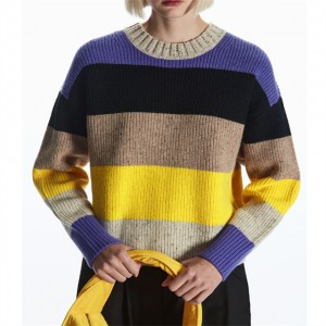 Custom Knit Striped volor Sweater Chunky Cropped Wool Jumper
