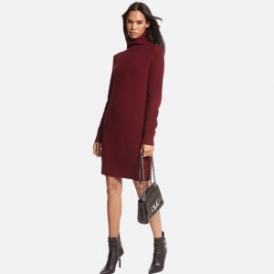 High quality ribbed sweater cashmere blend turtleneck sweater dress