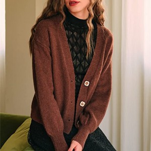 Dámsky top ležérny kardigánový sveter s dlhým rukávom z gombíkového pleteného úpletu