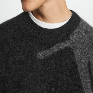 Męskie swetry z dzianiny, wycięcie pod szyją, czarny, żakardowy sweter z domieszką alpaki