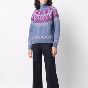 Hot selling women's turtleneck jacquard knit pullover