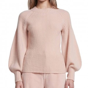 Soft wind pink gentle ribbed pure wool pullover