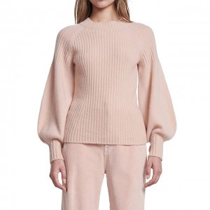 Пуловер из чистой шерсти нежно-розового цвета в рубчик нежного цвета