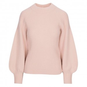 नरम हवा गुलाबी कोमल पसलियों वाला शुद्ध ऊनी स्वेटर