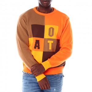 Custom 2023 Men’s Color Block Jacquard Knitted Pullover Sweater
