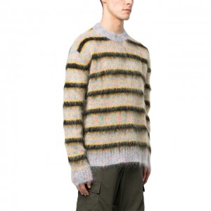 उच्च दर्जाची पुरुषांची पट्टी विणलेली स्वेटर क्रू नेक मोहायर पुलओव्हर