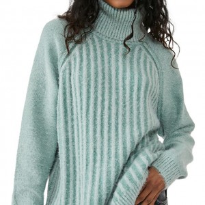 סוודר רך לנשים סוודר חורף בצבע אחיד עם צוואר גבוה לנשים