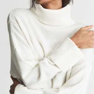 Nowe, luźne, jesienne topy i swetry damskie z kaszmiru w jednolitym kolorze, z wysokim dekoltem