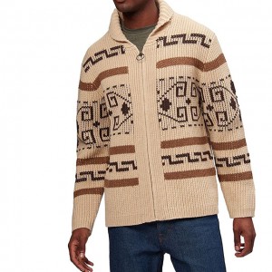 Custom Men’s Jacquard Knitted Sweater With Zipper Up Cardigan