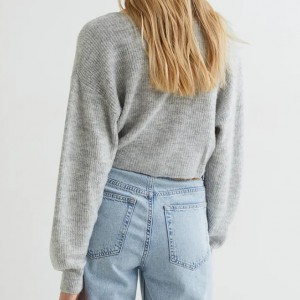 Sweter pullover wol leher V seksi khusus atasan sweter berkualitas tinggi untuk wanita