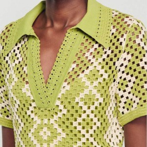 Tığ İşi Tunik Geometrik Motifli Zeytin Yeşili Uzun Elbise
