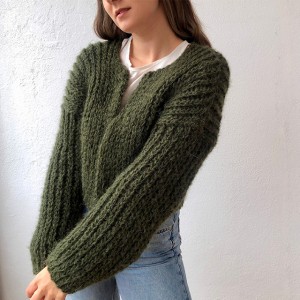 Custom knit Sweater Top Winter Knitted Mohair Chunky Cardigan Logo Knitwear Sweater