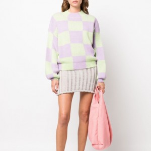 2023 නව කාන්තා knit crew-neck sweater with plaid and patchwork color