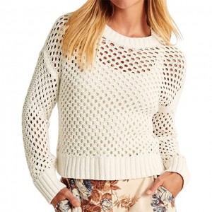 Women’s Crochet Mesh Sweaters Hollow Out Long Sleeve Knit Top Bikini Beach Cover Ups