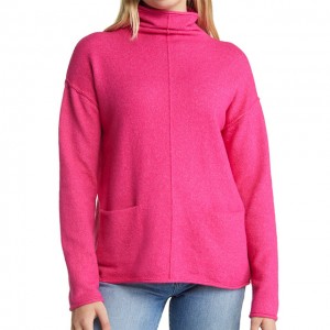 OEM&ODM Ženski vrhunski pulover z lijakastim ovratnikom in rožnato rdečo barvo