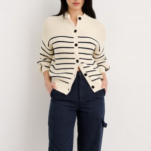 Striped cardigan or pullover with two front and back garments