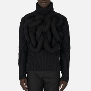 Custom Knit Tubular Turtleneck Jumper Black Mens Navy Sweater