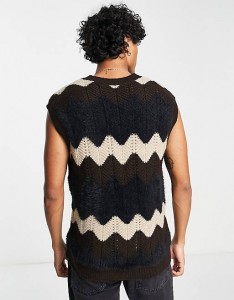 Męskie czarne swetry z teksturowanej dzianiny z zygzakowatymi detalami