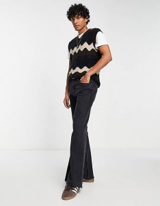 Текстуриран плетен потник със зиг заг детайл Мъжки черни пуловери