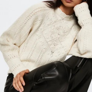 Pielāgots 2022. gada jauns stylis adīts sieviešu džemperis ar garām piedurknēm adīts pointell džemperis