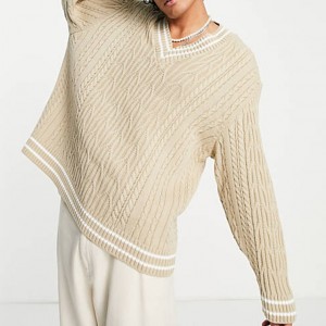 २०२२ पुरुषहरूका लागि लामो बाहुला केबल बुनेको स्वेटर