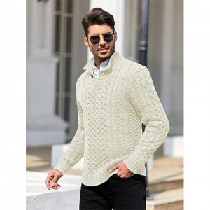 Mens Stand Collar Pullover Sweater Cable Knitted Chunky Winter Fashion Buttons Twisted Thermal Sweaters