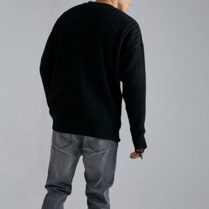 Custom Men long sleeve Cardigan distressed ribbed oversized sweater knitted sweater