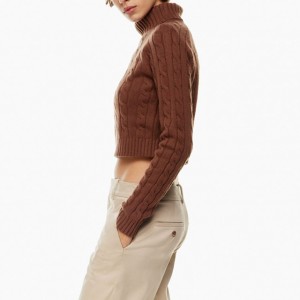 Rudens un ziemas pulovers Kabeļa adīts džemperis ar apkakli