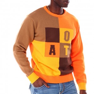 Custom na 2023 Men's Color Block Jacquard Knitted Pullover Sweater