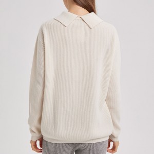 Gola polo com botões manga comprida suéter feminino simples e elegante