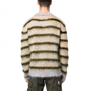 Suéter de punto de raias de alta calidade para homes. Jersey de mohair de colo redondo
