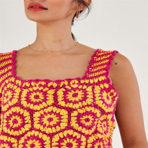 Summer Slim Fit 100% Cotton Crochet Tank Top ပန်းရောင်