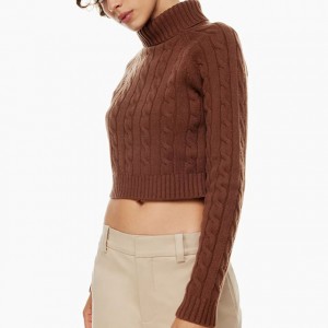 Осенне-зимний пуловер Свитер с высоким воротником косой вязки