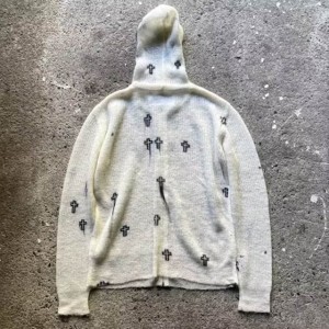 Maglione con cappuccio lavorato a maglia da uomo con cerniera in misto lana mohair traspirante a trama aperta con maschera
