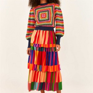 Lengan Tanglung Panjang Sunset Stripes Sweater Crochet
