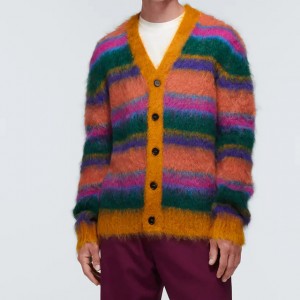 Custom Knit Sweater Pria Jacquard Mohair Cardigan Sweater