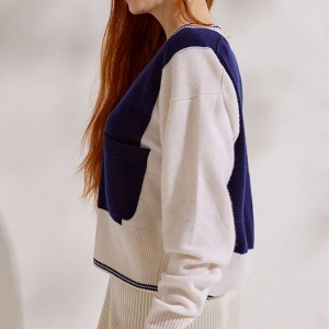 व्ही-मान लांब बाही महिला स्वेटर