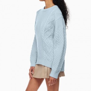 Round neck cable women’s jumper loose vintage pullover