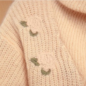 French vintage niche floral rose embroidery lapel zipper mohair loose sweater