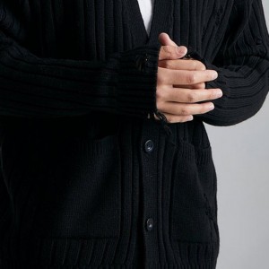 Custom Men long sleeve Cardigan distressed ribbed oversized knitted sweater