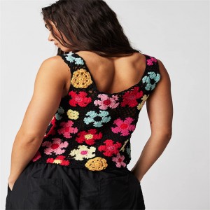 Mouwloos vest voor dames, kleurrijk bloemenpatroon, gehaakt topje