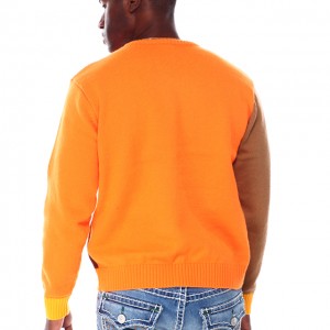 Custom 2023 Men's Color Block Jacquard Knitted Pullover Sweater