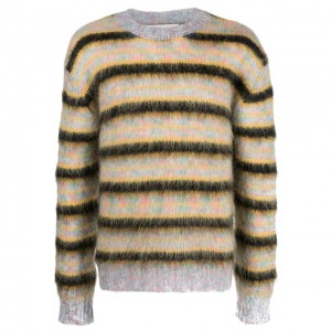 Høykvalitets strikket genser med stripe for menn med rund hals Mohair-genser