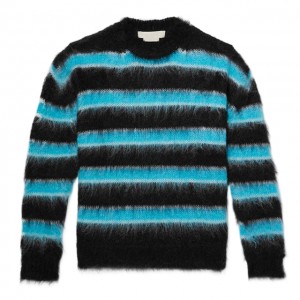High Quality Txiv neej Stripe Knitted Sweater Crew Neck Mohair Pullover