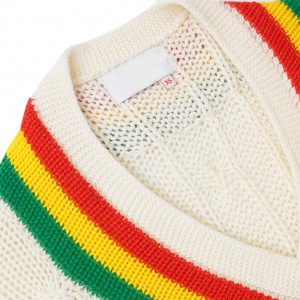 Zakázkový oversize kabelový pletený svetr pro muže s více pruhy