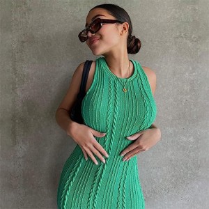 Na Wahine Sexy Knitted Ribbed Bodycon Maxi Dress Crew Neck Slim Party Club Tank Long Dress