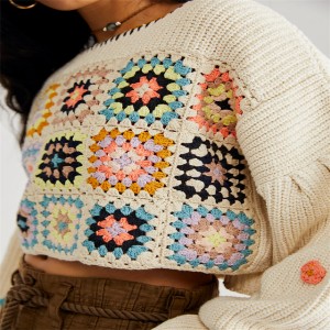 Ženski cvjetni pleteni teški heklani pulover dugih rukava