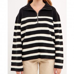 Black and white striped jumper women’s new loose and comfortable