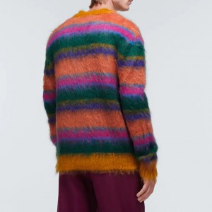Custom Knit Sweater Men Jacquard Mohair Cardigan Sweater