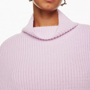 Lys lilla fortykket rullekrave sweater kvinder løse pullover toppe